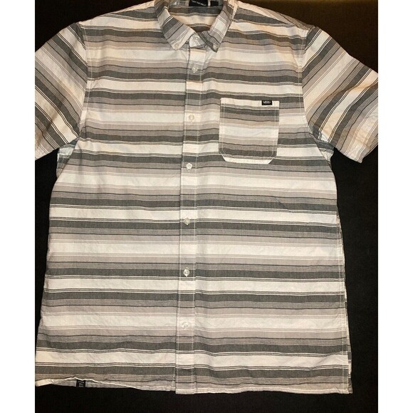 Vans Shirt Mens Large Short Sleeve Button Front Striped Gray White Casual Pocket - Picture 1 of 14